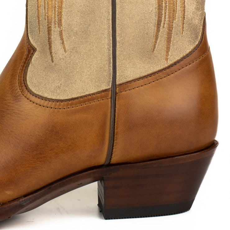 Botas Cowboy Mulher Castanho e Bege com Asas Dourado 2666