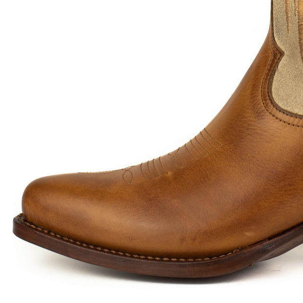 Botas Cowboy Mulher Castanho e Bege com Asas Dourado 2666