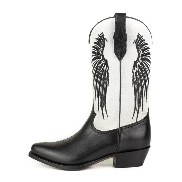 Botas Cowboy Mulher Preto e Branco com Asas Preto 2666