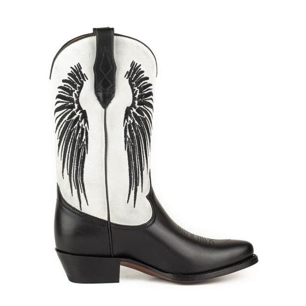 Botas Cowboy Mulher Preto e Branco com Asas Preto 2666