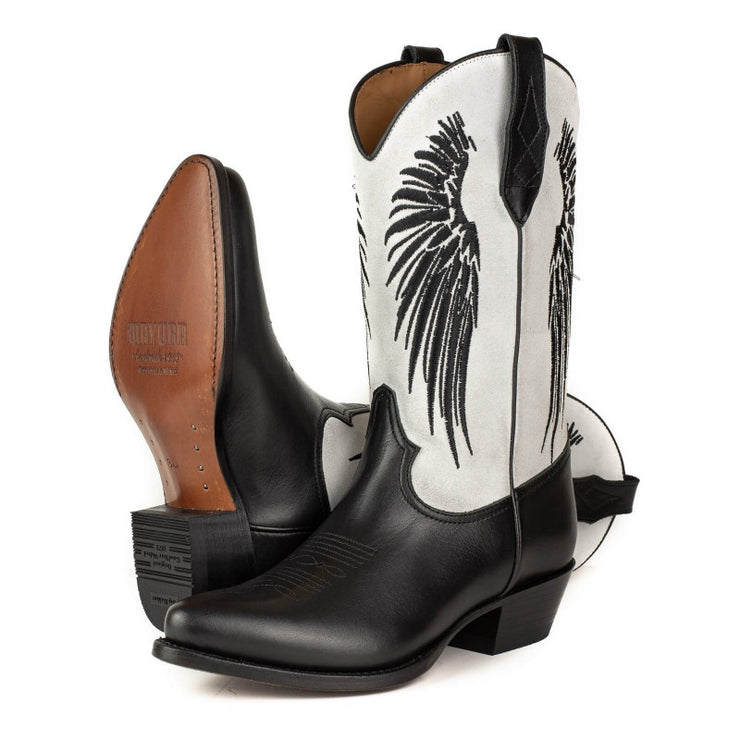 Botas Cowboy Mulher Preto e Branco com Asas Preto 2666