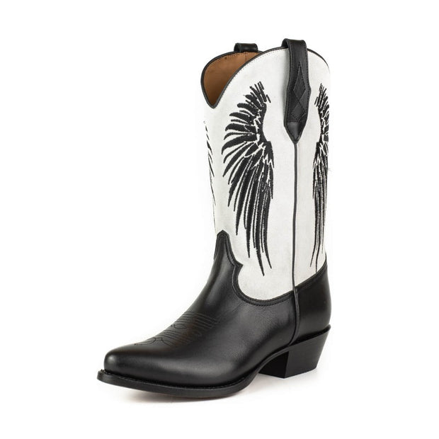 Botas Cowboy Mulher Preto e Branco com Asas Preto 2666