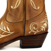 Botas Cowboy Country e Western de Mulher 2669 Couro Castanho com Bordado Floral