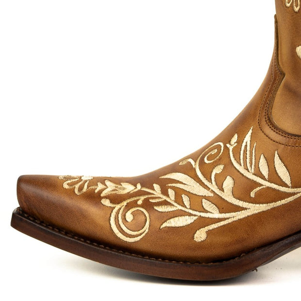 Botas Cowboy Country e Western de Mulher 2669 Couro Castanho com Bordado Floral